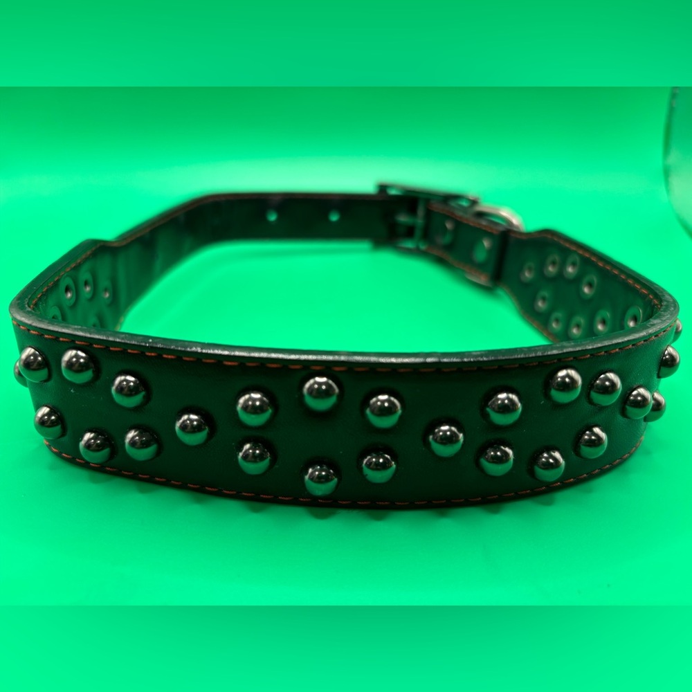 Studded Fashion Dog Collar Black Size Large 24” Adjustable Leather Metal Strong